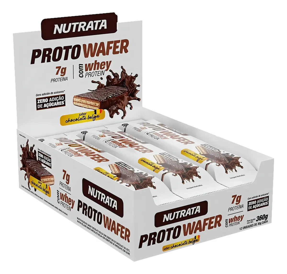 Suplemento Alimentar Proto Wafer 30g Display com 12 Unidades Sabor Chocolate Belga Nutrata