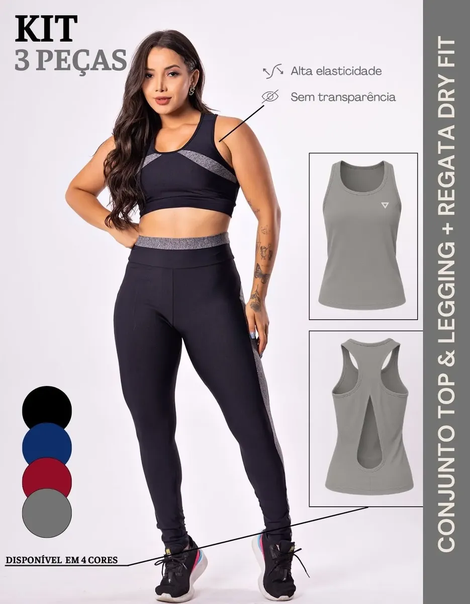 Kit Conjunto Fitness Feminino Roupa Academia Legging Regata