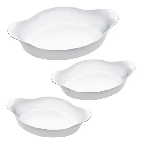 Conjunto De Assadeiras Opaline 3 Peças Oval Branco Marinex