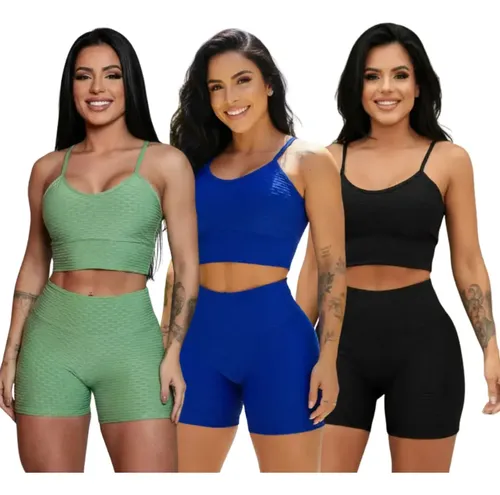 Kit 3 Roupa De Academia Conjunto Fitness Top E Short Treino