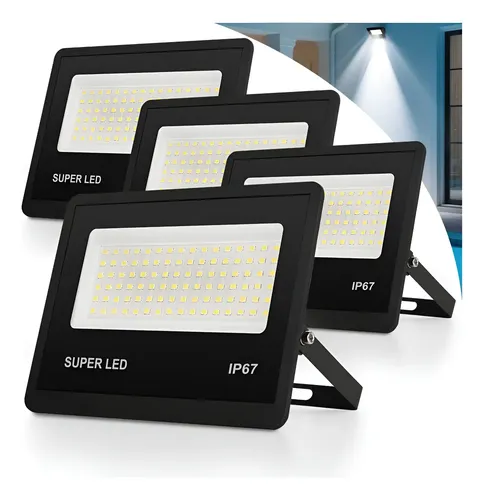 Kit 4 Refletor Led 300w Holofote Bivolt Ip67 Externas 6500k