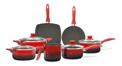 Jogo Panela Antiaderente Brinox Ceramic Life Smart Easy 7 Un Cor Vermelho