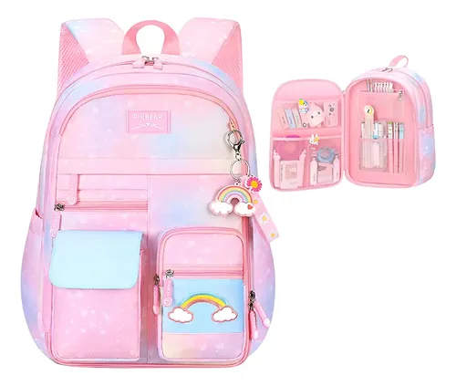 Mochila Escolar Feminina Infantil Reforçada Arco-íris+ Mimo