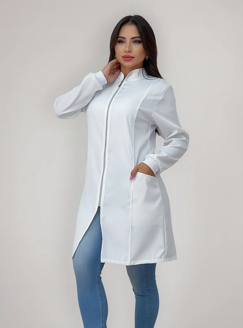 Jaleco Feminino Manga Longa Acinturado Uniforme De Clínicas