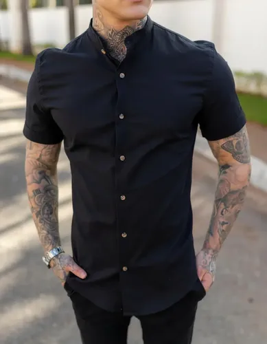 Camisa Slim Fit Social Eterno Masculina Gola Padre Lisa