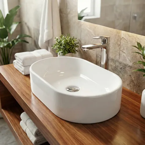 Cuba Pia De Sobrepor Para Banheiro Lavabo Lavatório Armário Gabinete Suspenso Oval Branca De Mármore Sintético 40x23 siena
