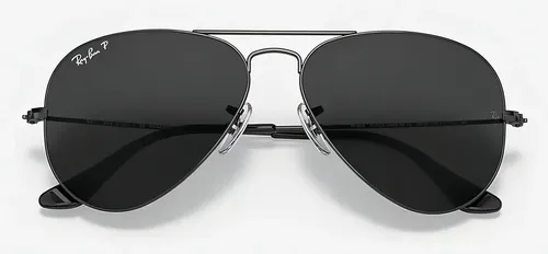 Óculos de sol polarizados Ray-Ban Aviator Classic tamanho Standard armação polished black y lente black