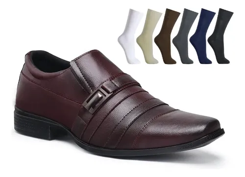 Kit Sapato Social Masculino Confortável Com 1 Par De Meia