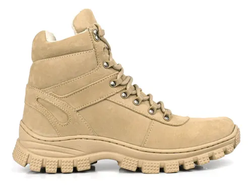 Bota Militar Cano Curto Masculino Couro Areia Lançamento