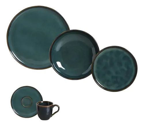 Aparelho de Jantar Stoneware Azul Linha Oceano 30 Peças Porto Brasil