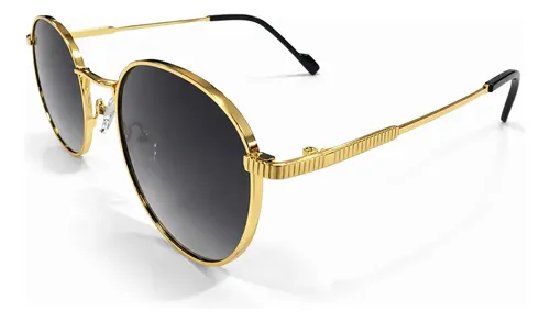 Óculos de Sol Polo Wear Redondo Dourado com Lentes Marrom-Escuro