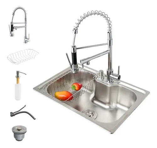 Cuba Pia Gourmet Luxo Guerra Aço Inox + Torneira Flexivel Monocomando Bancada Cozinha 42x60cm Kit Completa 60 Cm 42cm Winda