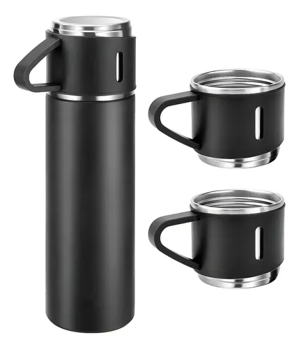 Caneca Kit Garrafa Térmica Vacuum Bottle Inox 500ml + 3 Xíca