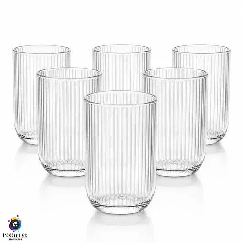 Jogo 6 Copos Vidro Canelado 423ml Moderno Elegante Premium Vinho Água Suco Drinks Gin Whisky Jogo Copos Taça Copo Conjunto Design Luxo Texturizado Cozinha Restaurante Decoração - P