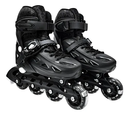 Patins Preto Roller Ajustável Tamanho M 34-37 Luz Na Rodas