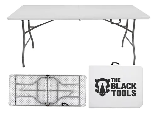 Mesa Dobrável Vira Maleta Com Alça Portátil 1.80m Para Camping Pesca Jardim Área Externa Tft1800 The Black Tools