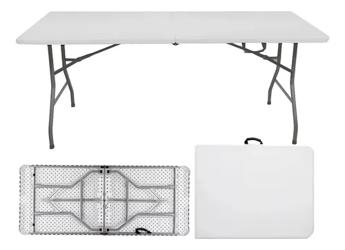 Mesa Dobrável Com 1,80m Alça Vira Maleta Portatil Camping Branco