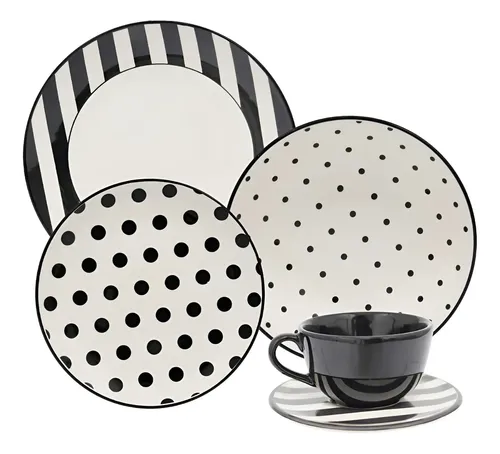 Aparelho De Jantar E Chá 20 Peças Unni Stripes And Dots Cor Multicor Oxford Estampado