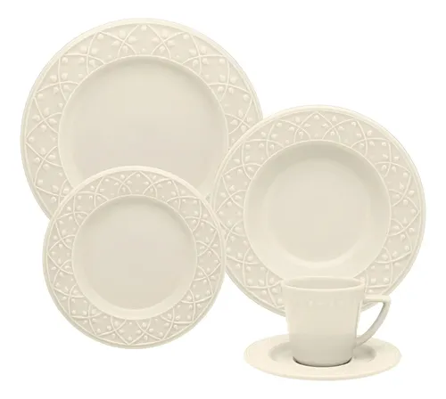 Aparelho De Jantar E Chá 30 Peças Mendi Marfim Oxford cor Branco