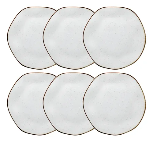 Jogo De 6 Pratos Rasos 27,5cm Ryo Maresia Cor Marrom Off White Oxford
