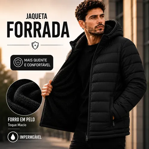 Jaqueta Bobojaco Forrada Peluciada Casaco Impermeavél Capuz