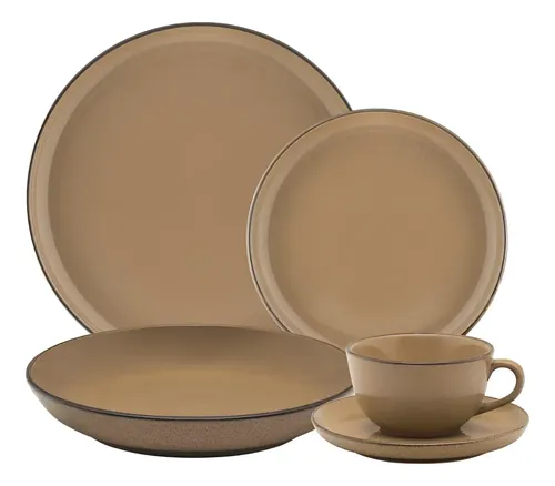 Aparelho De Jantar E Chá 20 Peças Oxford Flat Ocre