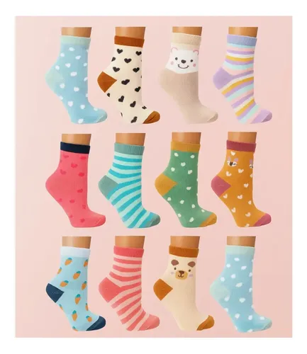 Kit 12 Pares Meias Infantil Feminina Menina Criança Premium