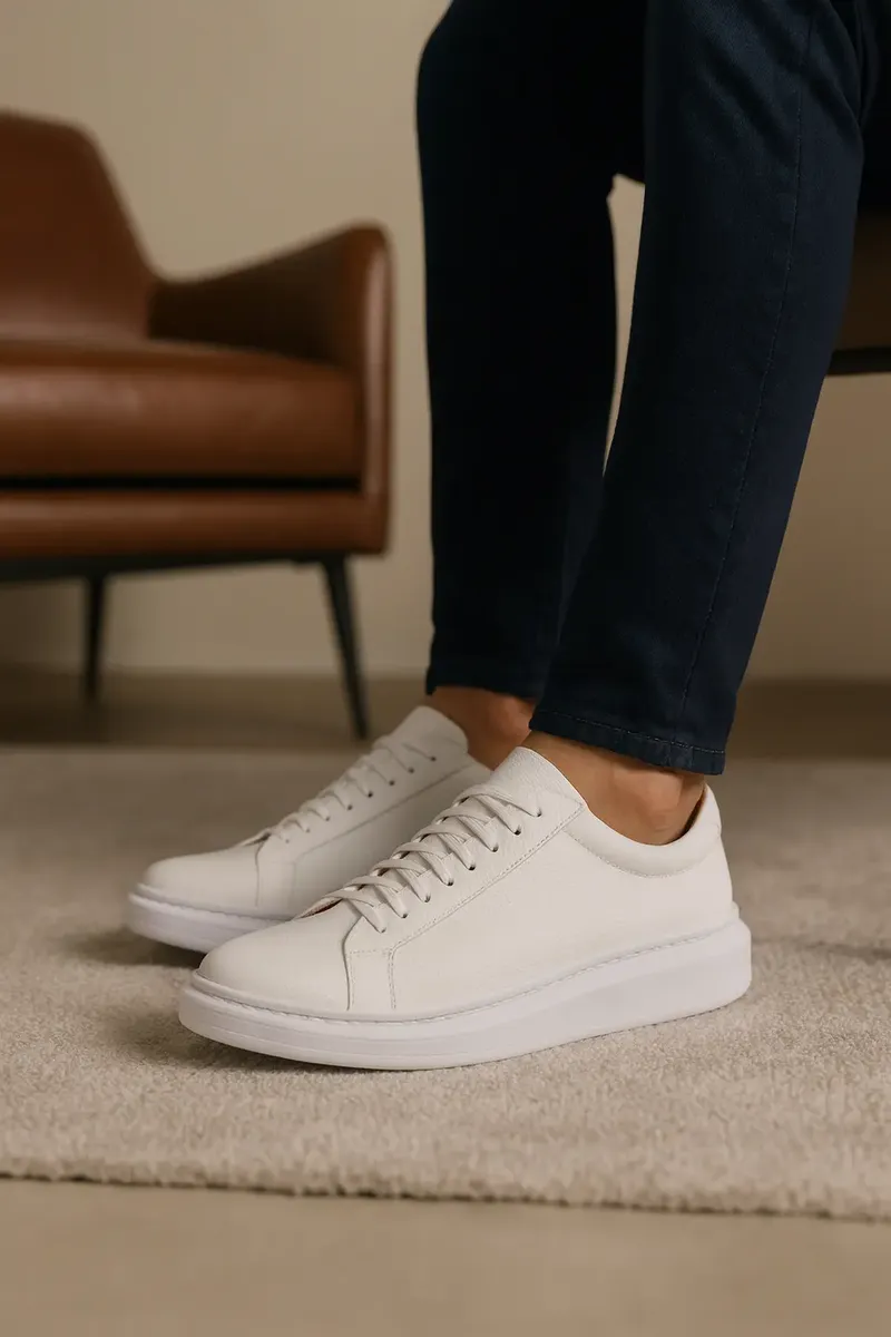 Sapatênis Casual Urbano Couro Legítimo Sola Alta Sneaker