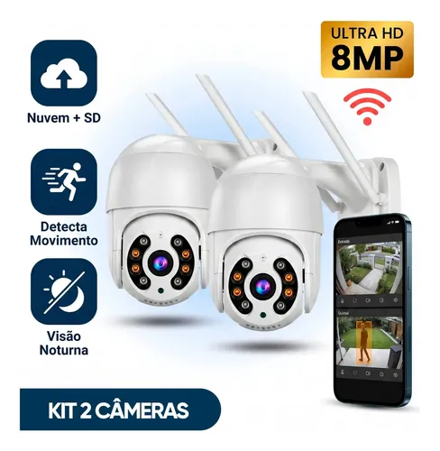 Kit Com 2 Câmeras De Segurança Ip Wifi A8 Full Hd Icsee Ptz 355° Com Visão Noturna Áudio Bidirecional Ip66 Monitoramento Remoto Para Celular Android E iPhone